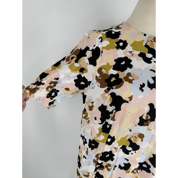 Loft Women’s Floral 3/4 Sleeve Short Shift Dress Size 10P Rayon Casual Shift - Picture 2 of 8